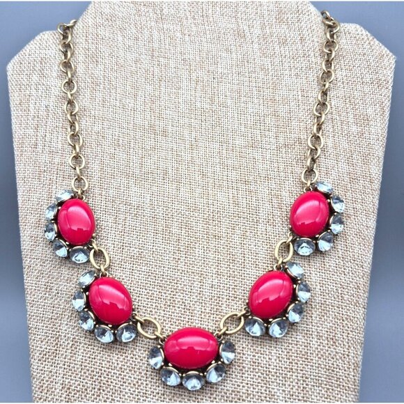 Stella & Dot Mae Gold Tone & Red Collar Statement Necklace 23" Retired - Picture 2 of 6